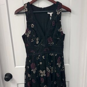 NWT. Harlyn Floral Black and Purple Women's Dress